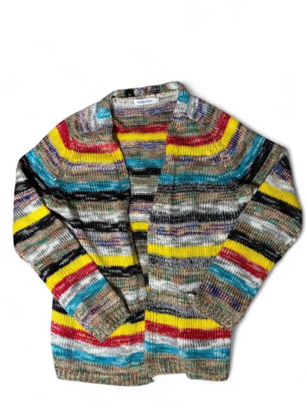 Multi-colored striped cardigan with pockets in size L #stripes #knitwear